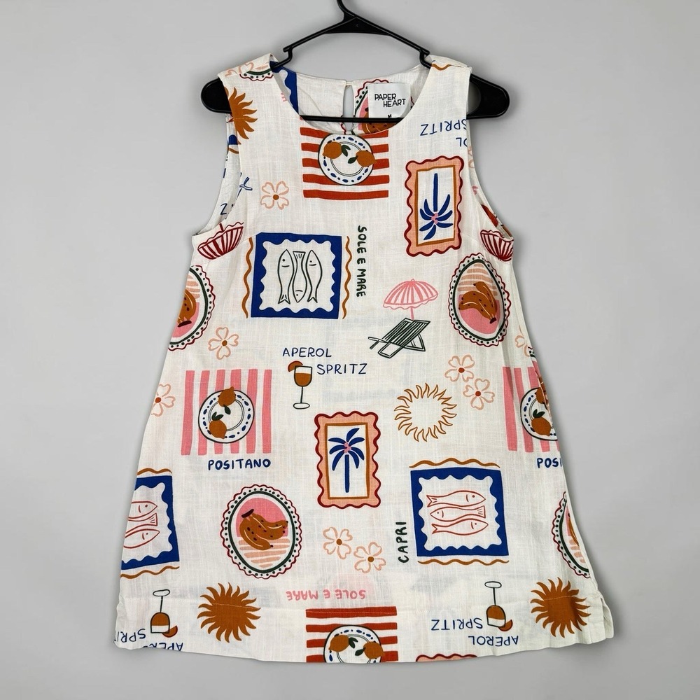 Paper Heart Sz M Mini Dress Sleeveless Linen Blend Italy Capri Positano Beach